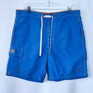 Polo Ralph Lauren Mens Cargo‎ Swim Trunks Blue Orange Pony Size M Board Shorts
